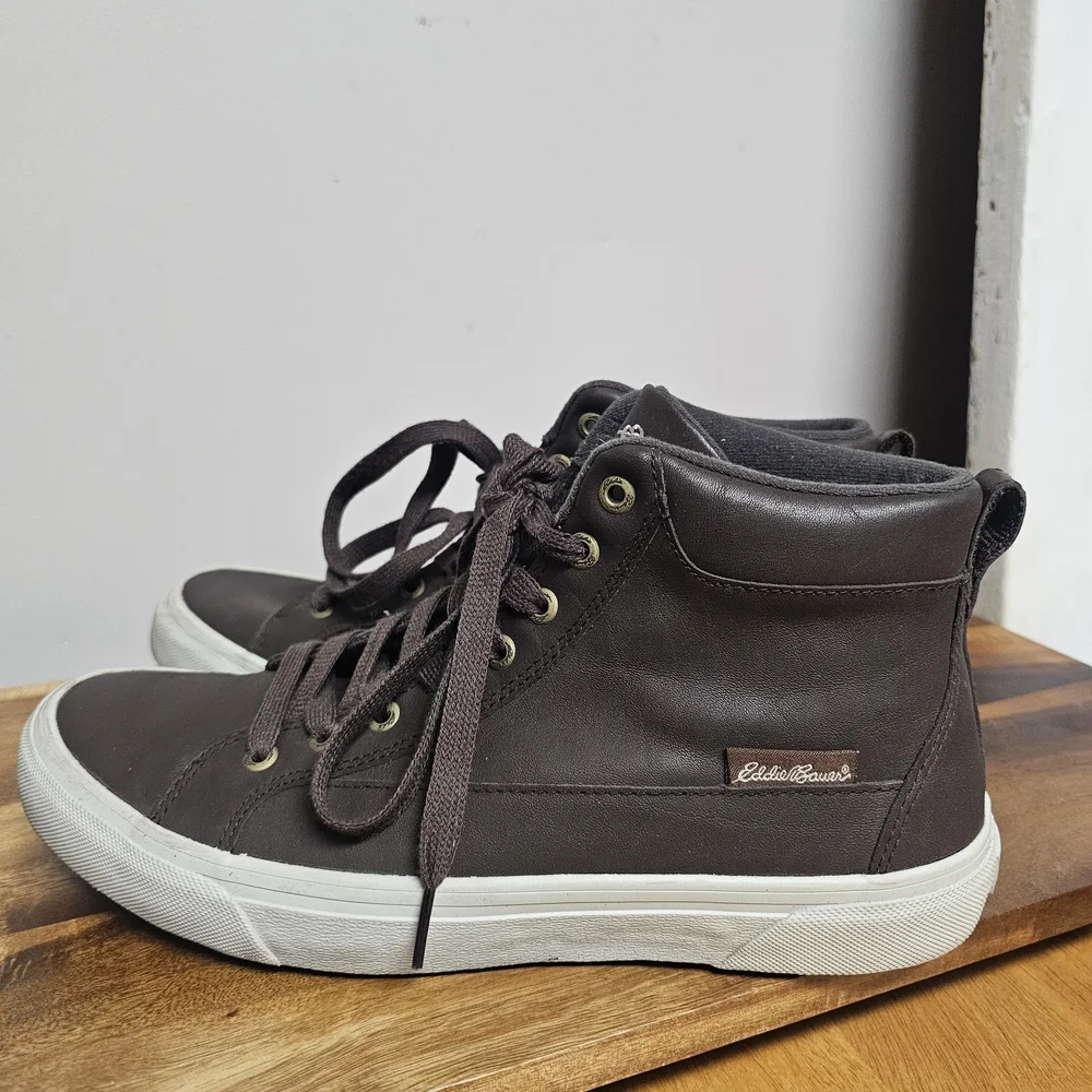 Eddie Bauer Brown Leather Hightop Storm Sneakers Timber Mens‎ Size 9 Academia